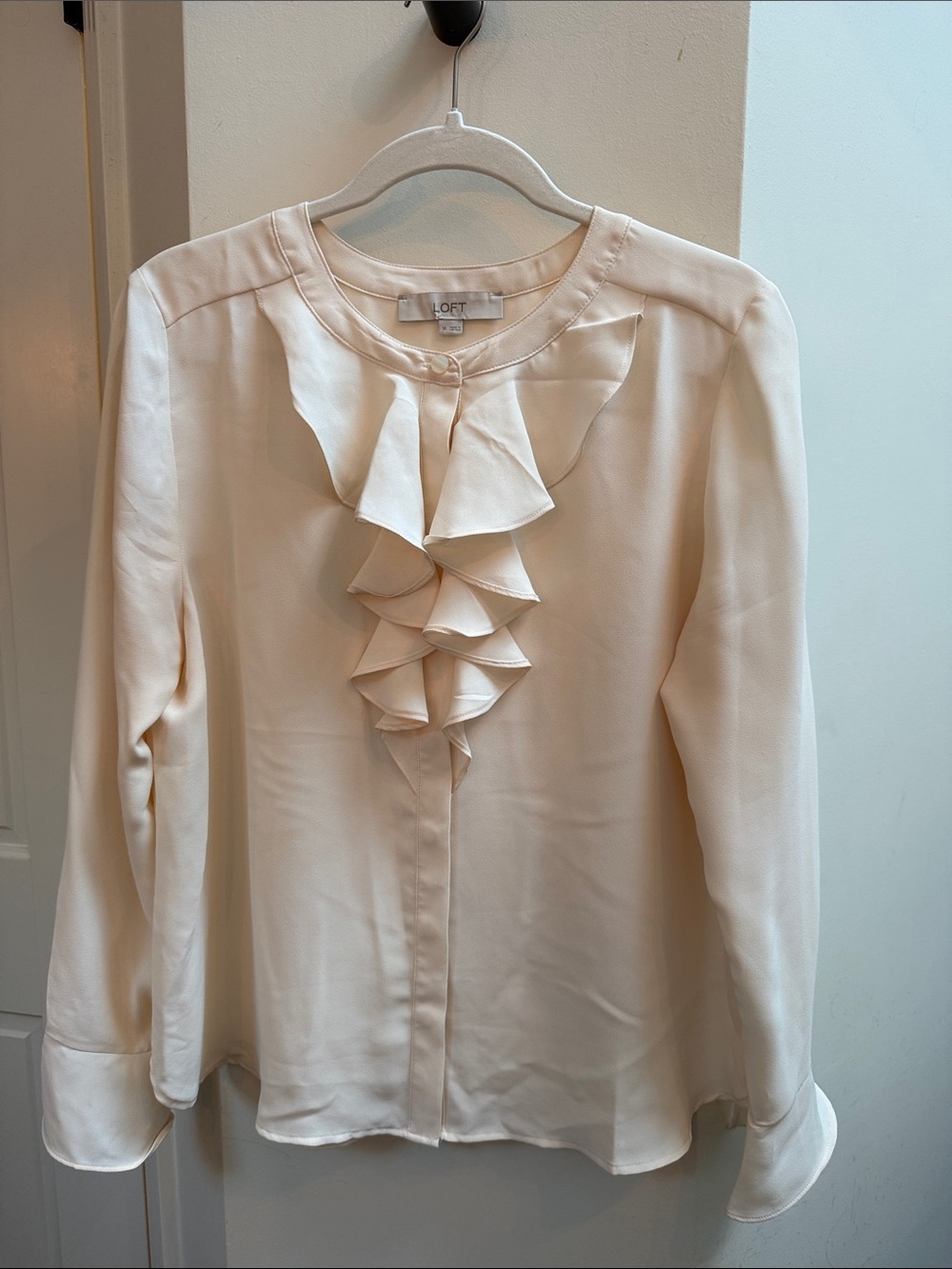 LOFT Cream Ruffle-Front Blouse